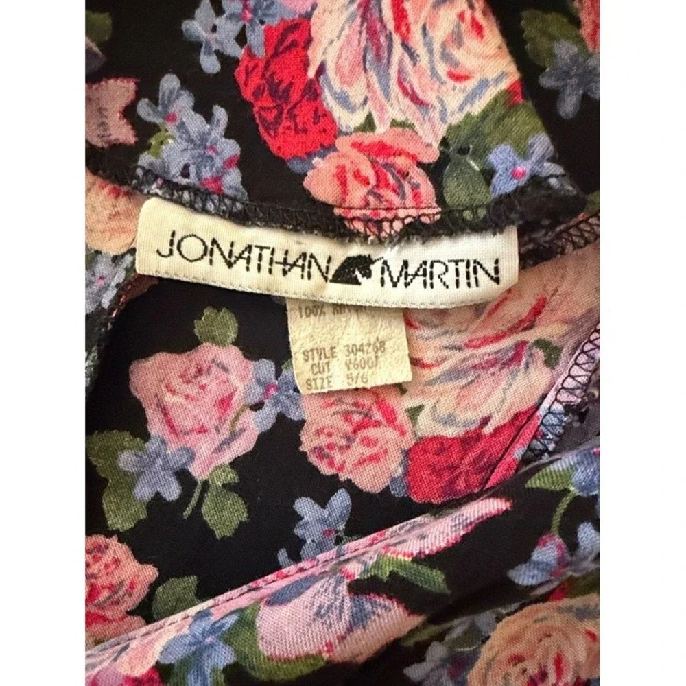 Jonathan Martin Vintage 90s Floral Button Front Maxi‎ Dress Black Pink Size 5/6